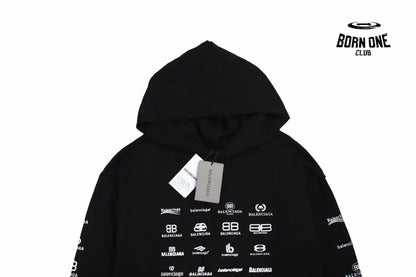 Balenciaga Black Multilogo Hoodie Moletom Sweatshirts