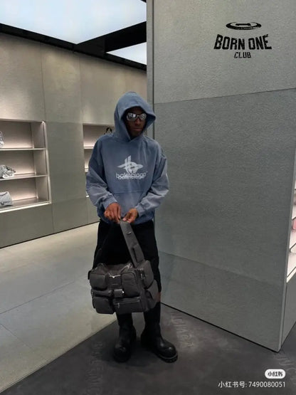 Balenciaga Blue Graphic Hoodie Moletom Sweatshirts
