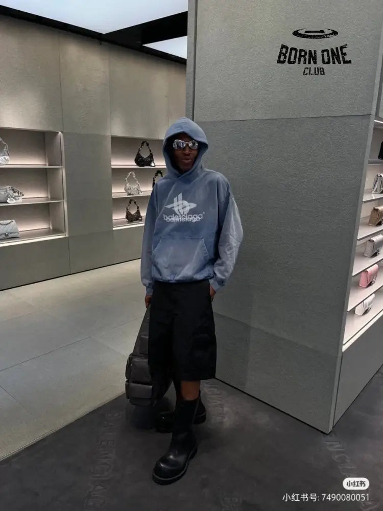 Balenciaga Blue Graphic Hoodie Moletom Sweatshirts