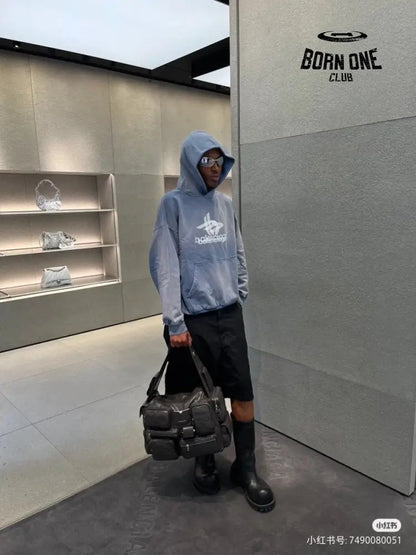 Balenciaga Blue Graphic Hoodie Moletom Sweatshirts