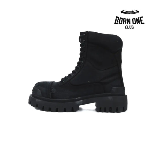 Balenciaga Boots Black Canvas Distressed Strike Boots Bota
