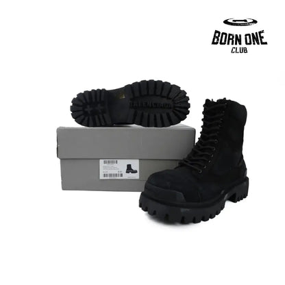 Balenciaga Boots Black Canvas Distressed Strike Boots Bota