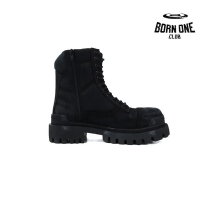 Balenciaga Boots Black Canvas Distressed Strike Boots Bota