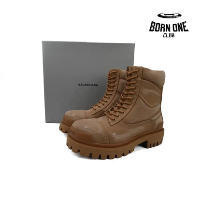 Balenciaga Boots Brown Canvas Distressed Strike Boots Bota