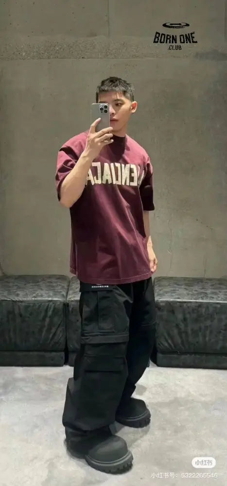 Balenciaga Burgundy Logo T-Shirt Camiseta T-shirt