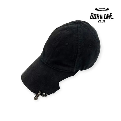 Balenciaga Connotation Heavy Piercing Cap in Black Faded Boné