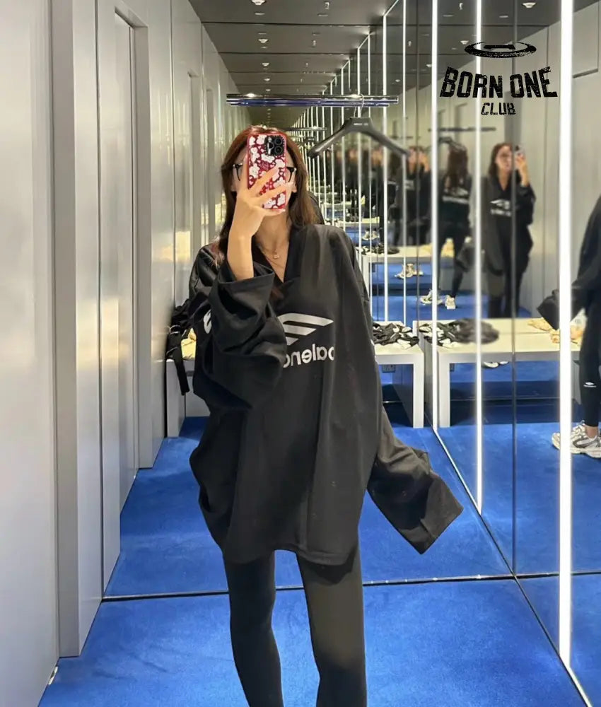 Balenciaga Long Sleeve Logo Shirt - Black Sweatshirts