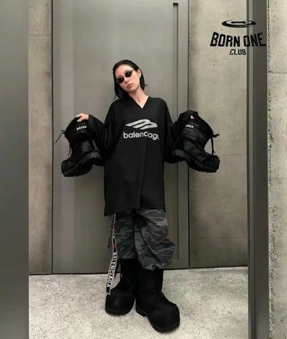 Balenciaga Long Sleeve Logo Shirt - Black Sweatshirts