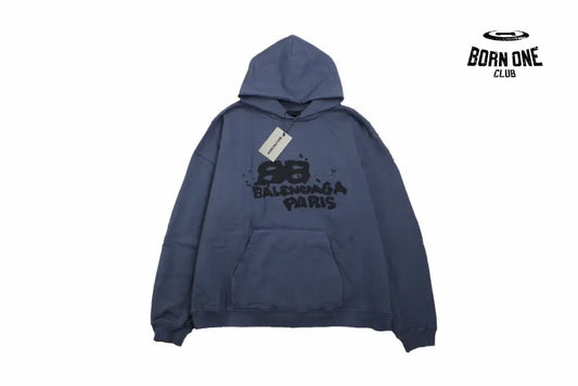 Balenciaga Paris Graffiti Hoodie - Blue Moletom Sweatshirts