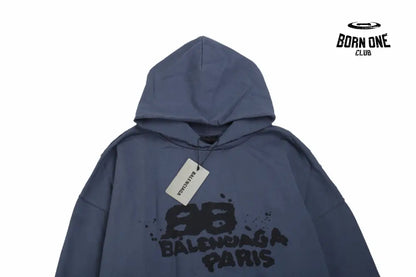Balenciaga Paris Graffiti Hoodie - Blue Moletom Sweatshirts