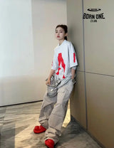 Balenciaga Red Logo Graphic T-Shirt (Gray) Camiseta T-shirt