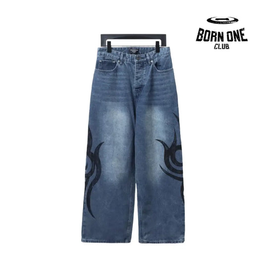 Balenciaga special-shaped printed denim Calça Jeans