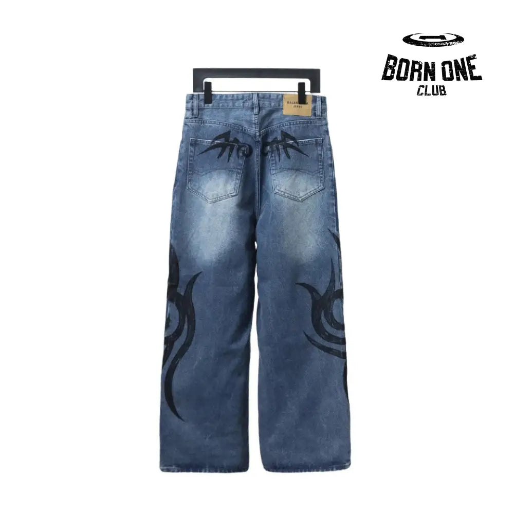 Balenciaga special-shaped printed denim Calça Jeans
