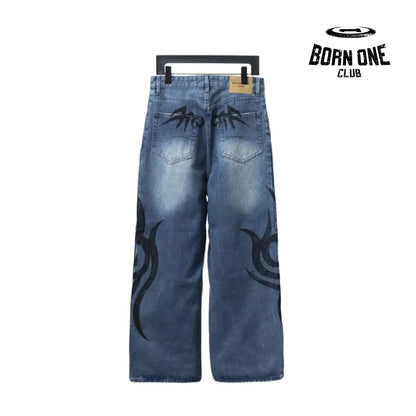 Balenciaga special-shaped printed denim Calça Jeans