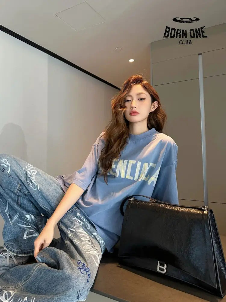 Balenciaga Vintage Logo T-Shirt (Blue) Camiseta T-shirt