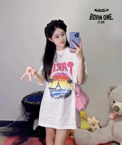 Balenciaga White T-Shirt with Paris Graphic Camiseta T-shirt