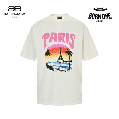 Balenciaga White T-Shirt with Paris Graphic Camiseta T-shirt