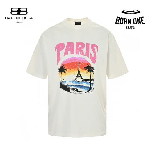 Balenciaga White T-Shirt with Paris Graphic Camiseta T-shirt