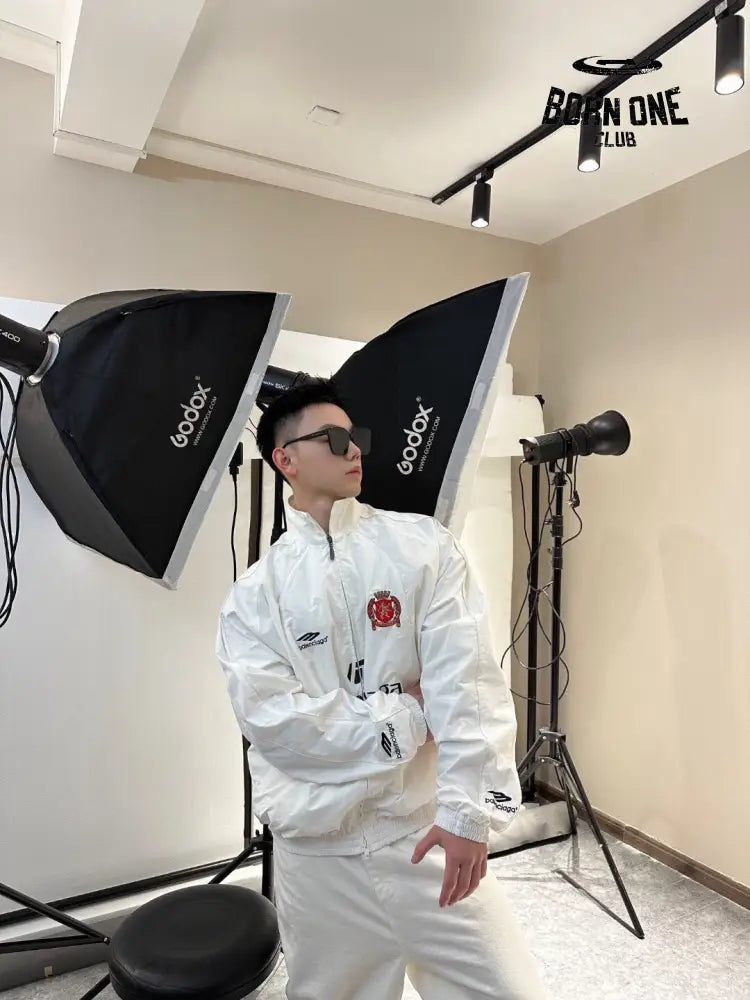 Balenciaga White Zip-Up Track Jaqueta Sweatshirts