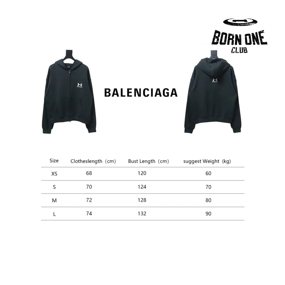 Balenciaga x Under Armour Zip Up Hoodie Black/White Moletom