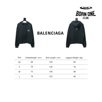 Balenciaga x Under Armour Zip Up Hoodie Black/White Moletom