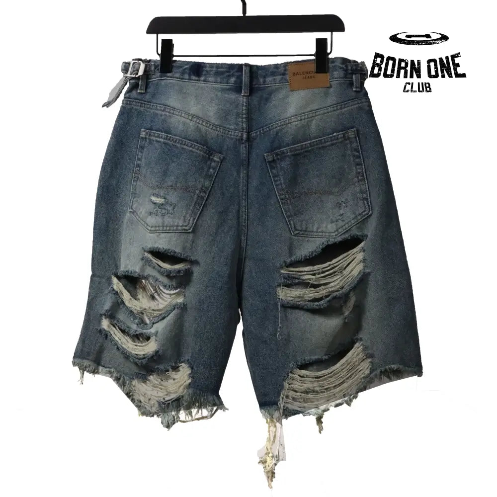 Balenciage heavy work distressed denim shorts Bermuda Jeans