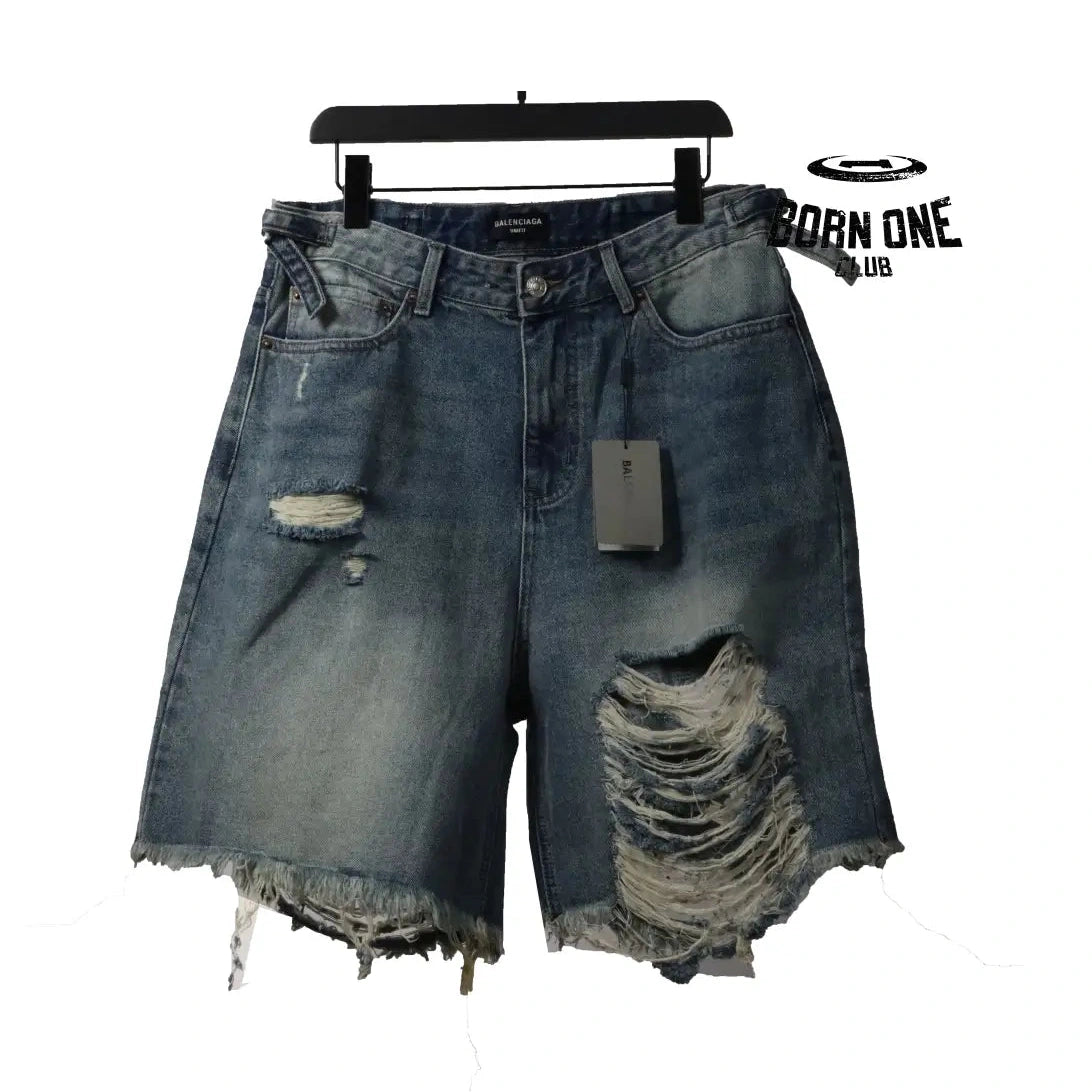 Balenciage heavy work distressed denim shorts Bermuda Jeans