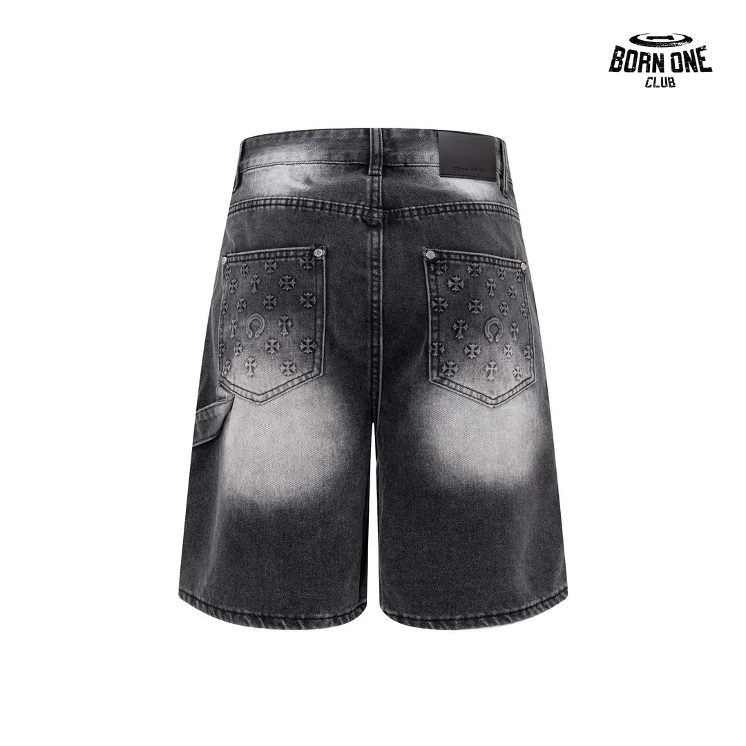 Bermuda Jeans Chrome Hearts Cross Patch Denim Short Black