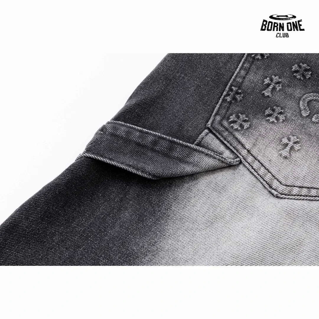 Bermuda Jeans Chrome Hearts Cross Patch Denim Short Black