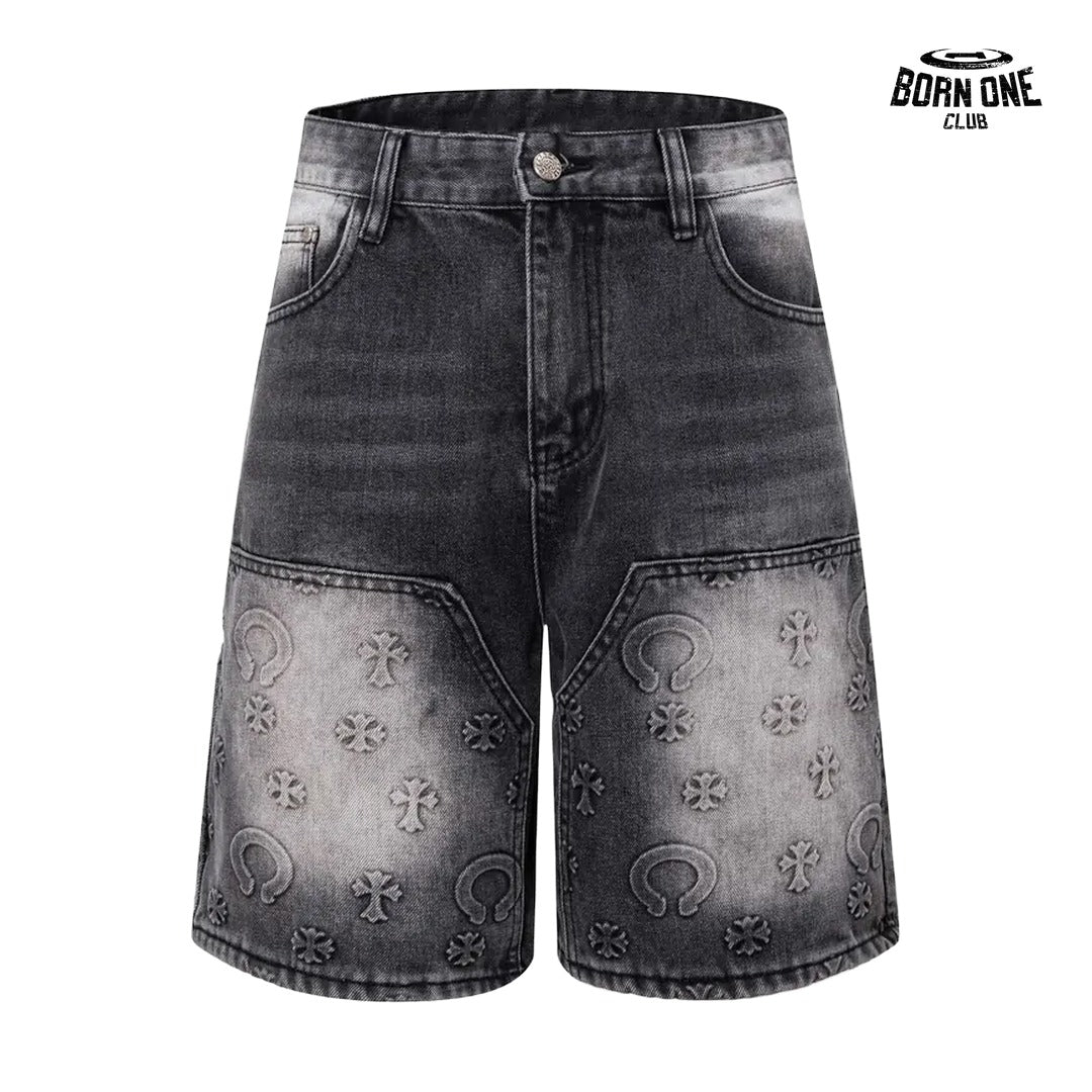 Bermuda Jeans Chrome Hearts Cross Patch Denim Short Black
