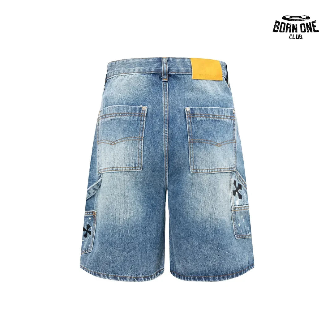 Bermuda Jeans Chrome Hearts Cross Patch Denim Short Blue