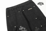 Bermuda Jeans Chrome Hearts Cross Preta Lavada