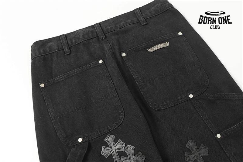Bermuda Jeans Chrome Hearts Cross Preta Lavada