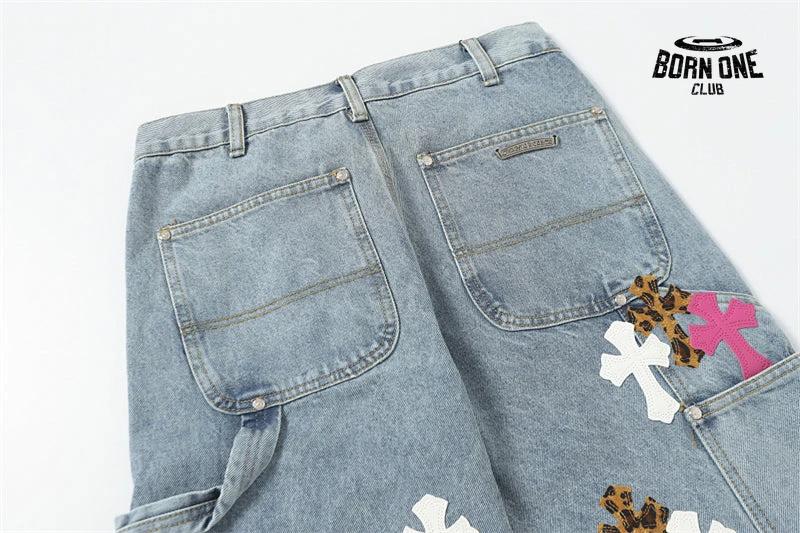 Bermuda Jeans Chrome Hearts Cross Rosa Azul