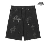 Bermuda Jeans Chrome Hearts Cross Preta Lavada