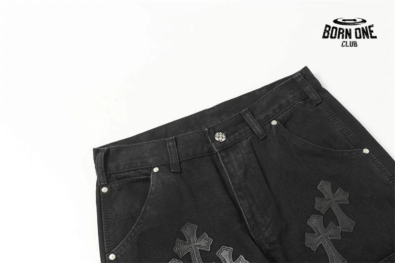 Bermuda Jeans Chrome Hearts Cross Preta Lavada
