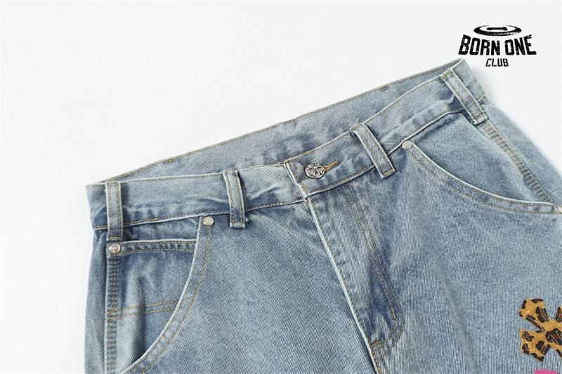 Bermuda Jeans Chrome Hearts Cross Rosa Azul