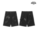 Bermuda Jeans Chrome Hearts Cross Preta Lavada
