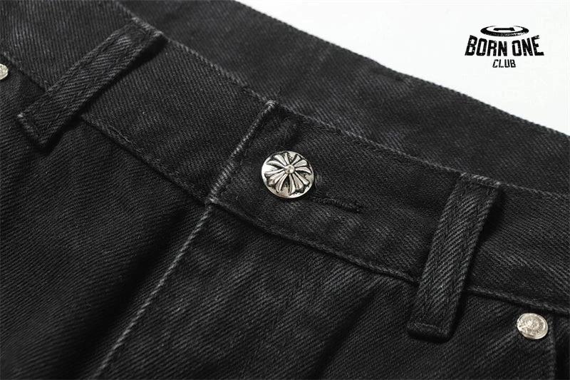 Bermuda Jeans Chrome Hearts Cross Preta Lavada
