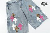 Bermuda Jeans Chrome Hearts Cross Rosa Azul