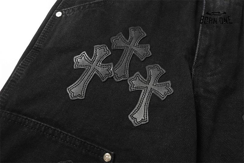 Bermuda Jeans Chrome Hearts Cross Preta Lavada