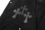 Bermuda Jeans Chrome Hearts Cross Preta Lavada