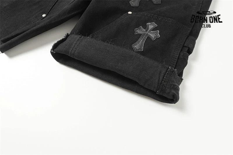 Bermuda Jeans Chrome Hearts Cross Preta Lavada