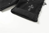 Bermuda Jeans Chrome Hearts Cross Preta Lavada