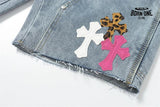 Bermuda Jeans Chrome Hearts Cross Rosa Azul