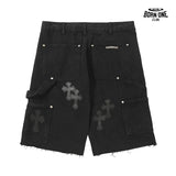 Bermuda Jeans Chrome Hearts Cross Preta Lavada