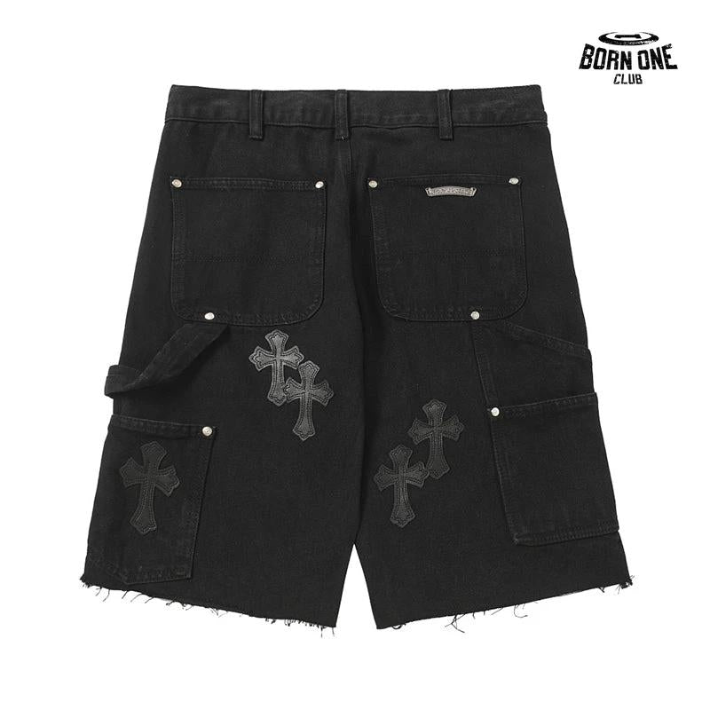 Bermuda Jeans Chrome Hearts Cross Preta Lavada