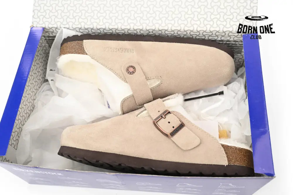 Birkenstock Boston Shearling Coin Suede Beige