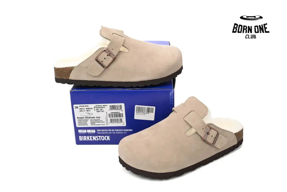 Birkenstock Boston Shearling Coin Suede Beige