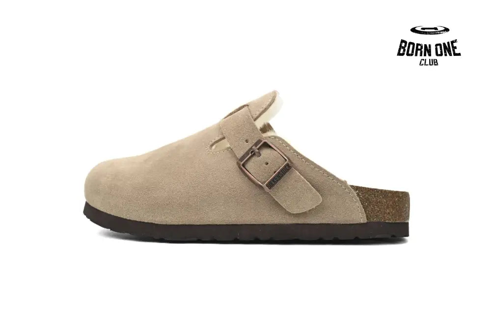 Birkenstock Boston Shearling Coin Suede Stone